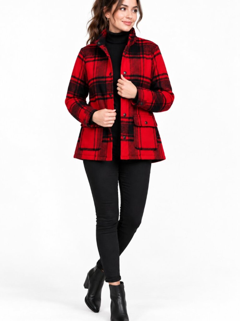 Talbots MP Petite Red Black Plaid Wool Blend Jacket